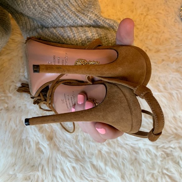 Aquazurra Brown Wild Thing Fringe Sandals Heels - Picture 7 of 14